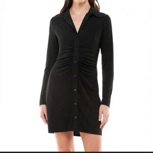 A&F  Long-Sleeve Button-Front Ruched Shirt Dress